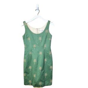 STEVEN STOLMAN Womens Dress 4 Princess Cut Green Palm Tropical Shift Embroidered